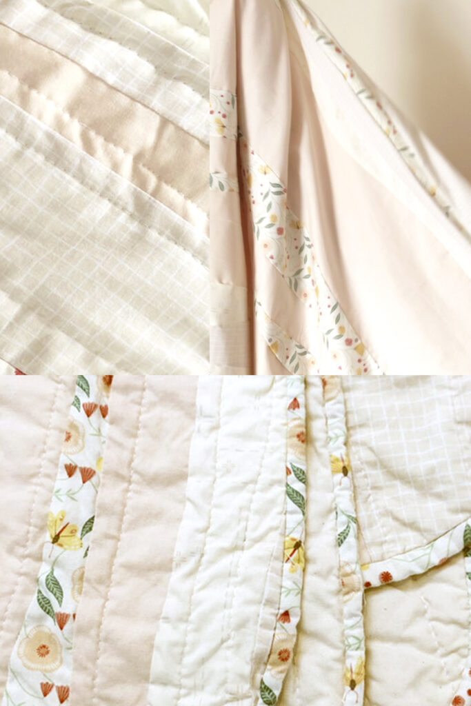 beige and neutral quilt with small flowers 