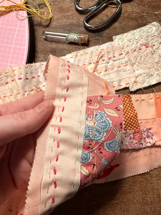 stitching scroll peach scraps