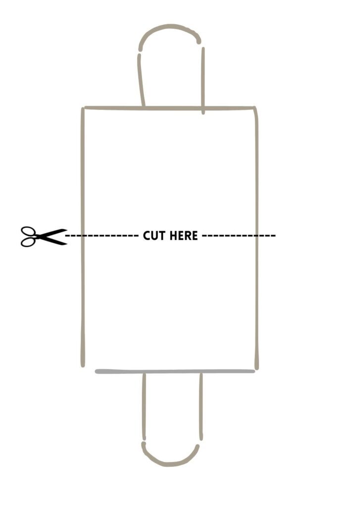 diagram of where to cut, it indicts the center of the bag