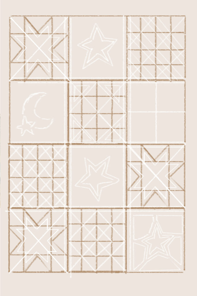 drawn diagram of the quilting and appliqué