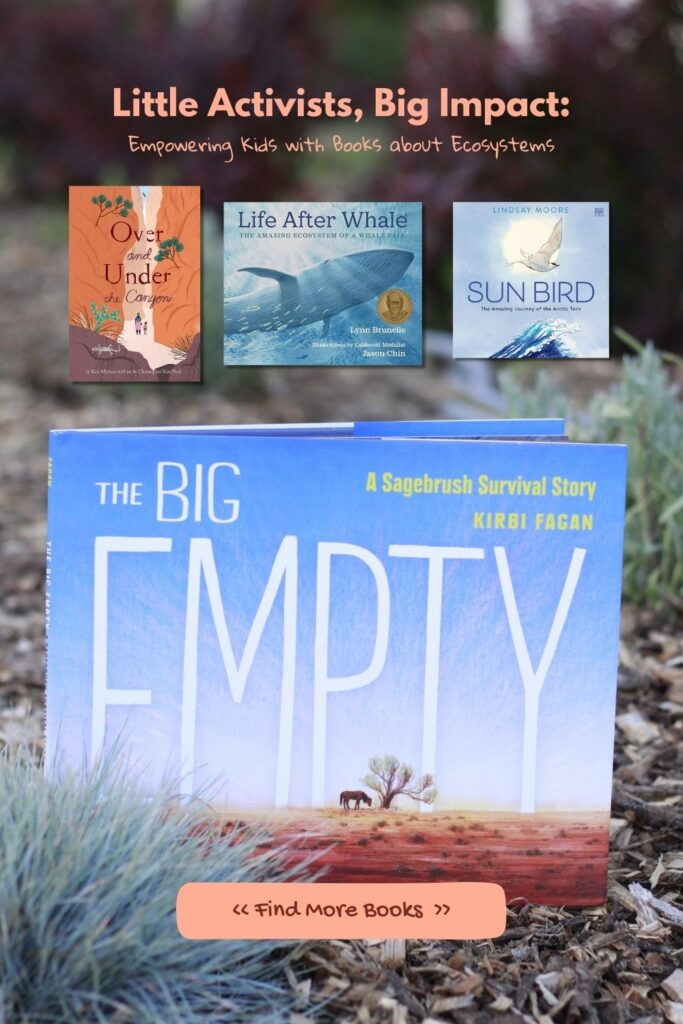 Picture books covers about ecosystems, books from Jason chin, Lindsay Moore, and Kate messner 